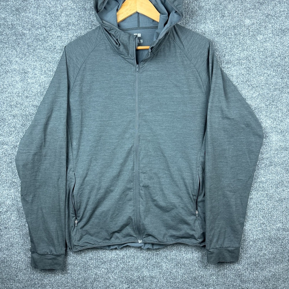 Uniqlo Dry-Ex Lightweight Athletic Jacket Full Zip Mens Large Gray Hooded Baggy - Picture 1 of 8